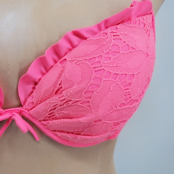 Victoria Secret Pink Lace Swim Bikini Padded Top Sz. 34D - Picture 2 of 8